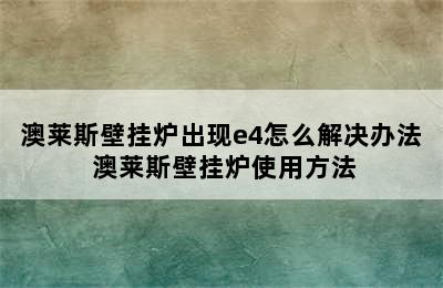 澳莱斯壁挂炉出现e4怎么解决办法 澳莱斯壁挂炉使用方法